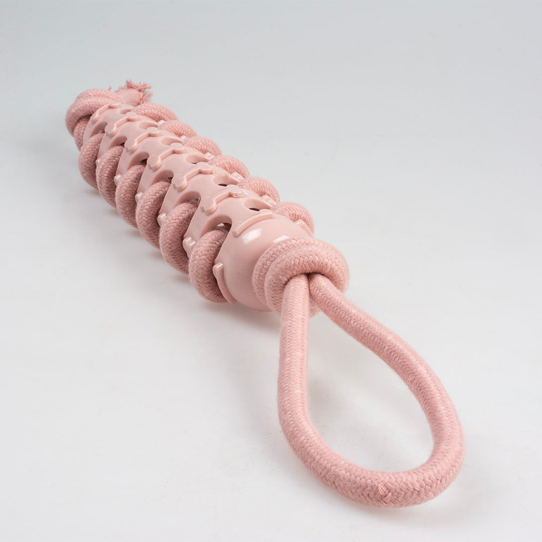 Dog Toy Rope Stick With Rubber & Loop Pink