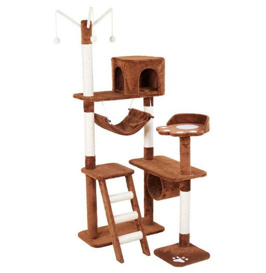 Cat Tree Brown With Hammock & 3 Step Ladder