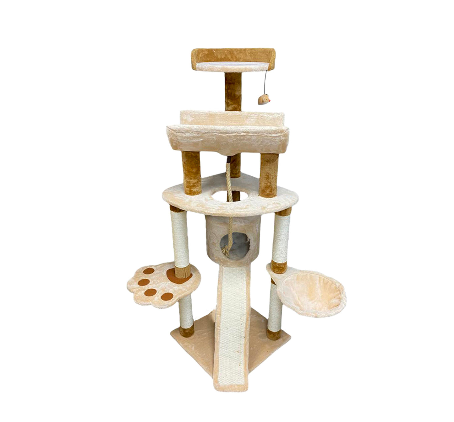 Cat Tree Beige with Paw & Slide -Med